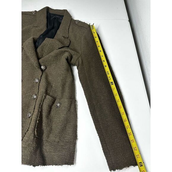 Zara Khaki Green Boucle Tweed Blazer Jacket Military Double Breasted  Size L - Picture 14 of 16